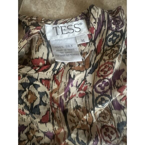 TESS 12 Silk Vintage Blouse Top Graphic Print Lightweight - Picture 2 of 5